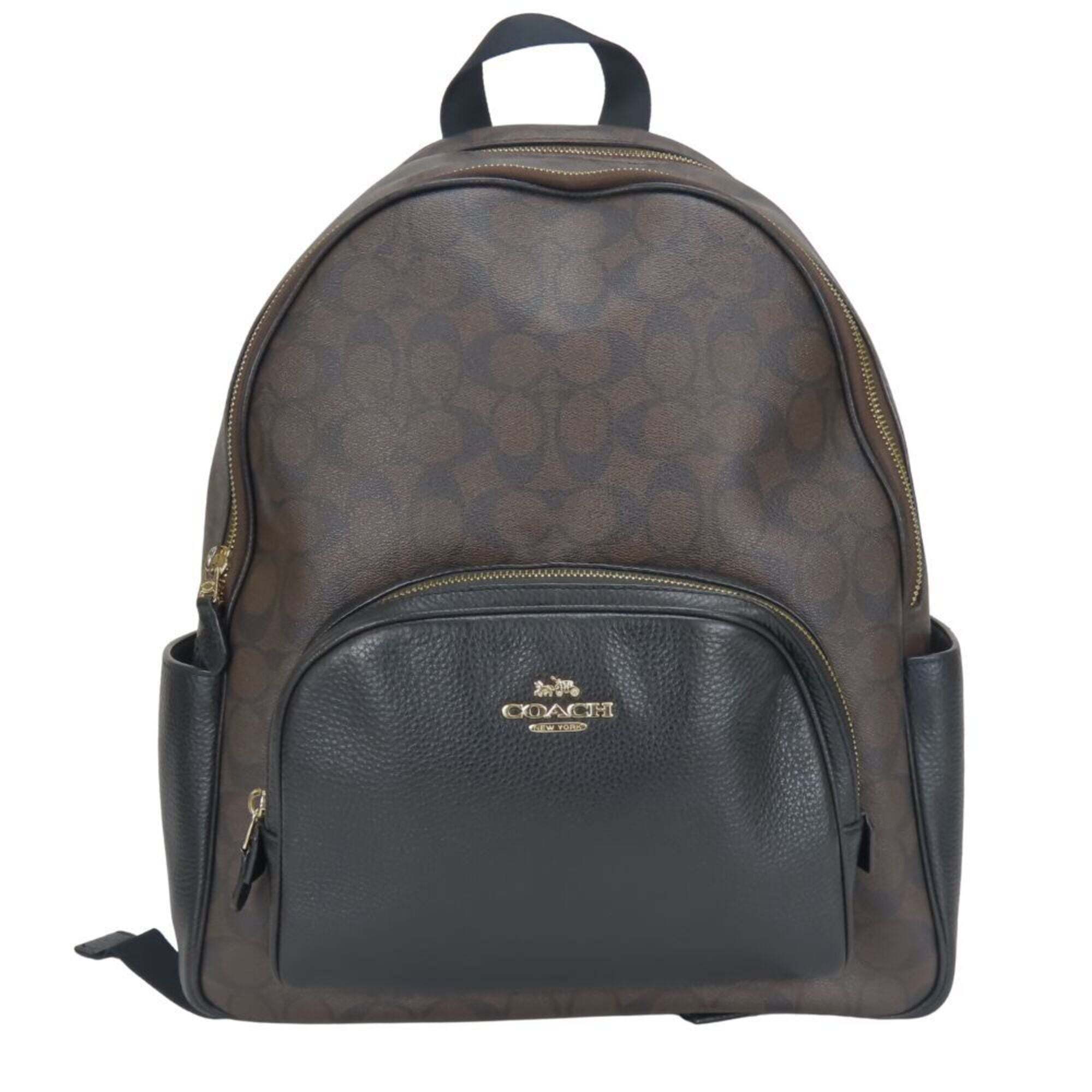 Coach Signature Backpack 6495 Leather Dark Brown Black Gold Hardware Women's ...
